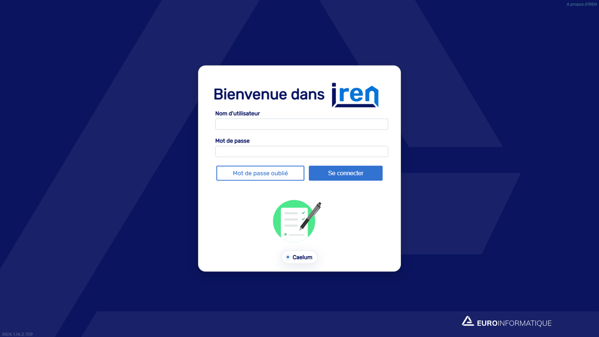 Écran de connexion iREN avec les champs identifiant et mot de passe vides