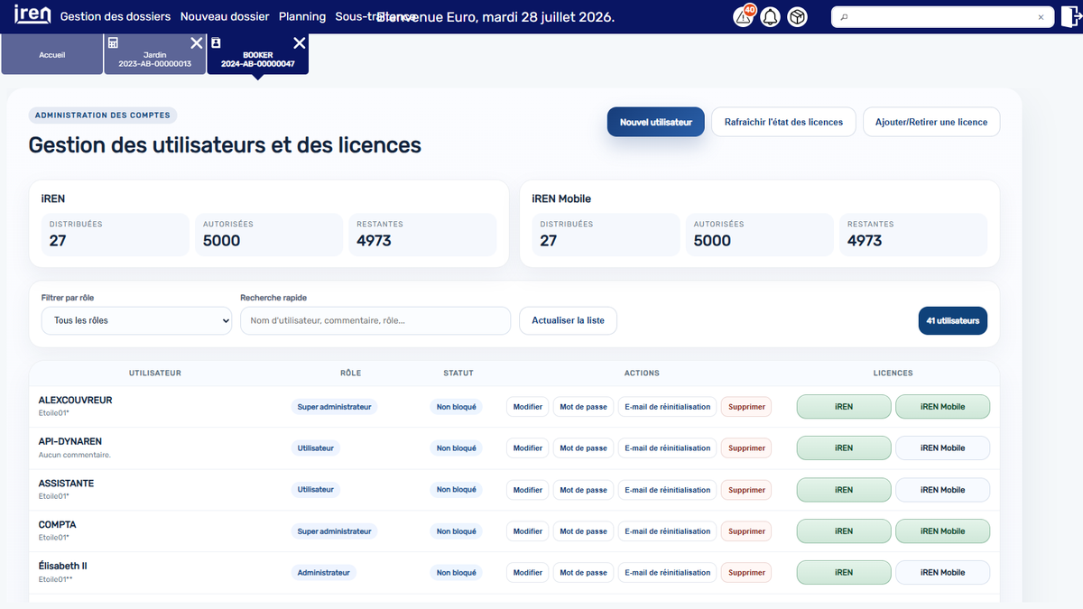 Synthèse observée des licences iREN